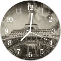 Tulup Glasuhr Wanduhr Küchenuhr Echt-Glas 30fi cm Eiffelturm grau