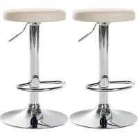 CLP 2er Set Barhocker Ponte Kunstleder höhenverstellbar und drehbar | Farbe creme Material Gestell Metall in Chromoptik