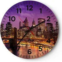 ARTTOR Wanduhr - Rund - Glasuhr - New york nacht brooklyn brücke - 40x40cm - Schleichendes Uhrwerk - Lautlos - zum Aufhängen bereit - Dekoration Modern - Wanddekoration aus Glas - C4AR40x40-2660