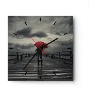 ARTTOR Wanduhr - Quadrat - Glasuhr - Meer Brücke Sturm - 40x40cm - Schleichendes Uhrwerk - Lautlos - zum Aufhängen bereit - Dekoration Modern - Wanddekoration aus Glas - C3AC40x40-3684