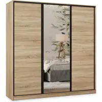 Masseno Schiebetürenschrank TARI 200/205/58 cm Kleiderschrank mit 4 Schubladen Schlafzimmer Schrank 3-türig mit Spiegel Sonoma Eiche