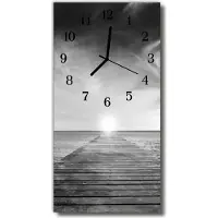 Tulup Glasuhr Wanduhr Küchenuhr Echt-Glas 30x60 Brücke Grau