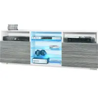 Vladon TV-Board Granada, Lowboard mit 2 Türen und 6 offenen Fächern, Korpus Weiß matt, Fronten in Avola-Anthrazit mit RGB LED-Beleuchtung (146 x 54 x 35 cm)