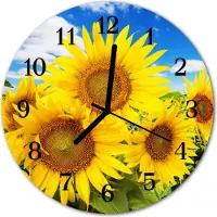 Tulup Glasuhr Wanduhr Küchenuhr Echt-Glas 30fi cm Sonnenblumen gelb