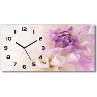 Tulup Wanduhr aus Glas – 60x30 cm - Glasbild - Glasuhr - Gehärtetes Glas - schwarze-zeiger - Weiße Dahlie