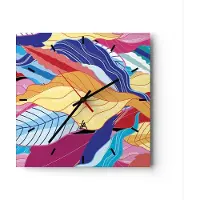 ARTTOR Wanduhr - Quadrat - Glasuhr - Muster Blätter bunt - 30x30cm - Schleichendes Uhrwerk - Lautlos - zum Aufhängen bereit - Dekoration Modern - Wanddekoration aus Glas - C3AC30x30-4269