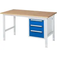 RAU Werkbank mit 3 Schubladen - 150:2 / 180:1 - höhenverstellbar 760-1.080 mm - 750 x 800 mm (BxT) - Traglast 500 kg - Buche