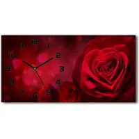 Tulup Wanduhr aus Glas – 60x30 cm - Glasbild - Glasuhr - Gehärtetes Glas - schwarze-zeiger - Rote Rose Herz