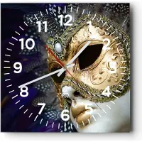 ARTTOR Wanduhr - Quadrat - Glasuhr - Maske Gesicht Mysterium - 30x30cm - Schleichendes Uhrwerk - Lautlos - zum Aufhängen bereit - Dekoration Modern - Wanddekoration aus Glas - C4AC30x30-0147