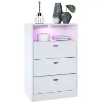 Vladon Kommode Pino V2, Germany, Anrichte mit 3 Schubladen & 1 offenem Fach, Weiß matt/Weiß matt (56 x 86,5 x 36 cm), mit RGB LED-Beleuchtung