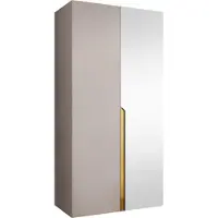 Mirjan 24 Kleiderschrank Mila 2 100 mit Spiegel, Schlafzimmer, Kleiderschrank, mit zwei Drehturen und mit Kleiderstange, Modern, Garderobenschrank (Farbe: Cashmere + Gold)