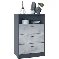 Vladon Kommode Pino V2, Germany, Anrichte mit 3 Schubladen & 1 offenem Fach, Anthrazit matt/Beton Oxid Optik ohne LED (56 x 86,5 x 36 cm)