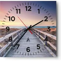ARTTOR Wanduhr - Quadrat - Glasuhr - Weg Meer Brücke - 40x40cm - Schleichendes Uhrwerk - Lautlos - zum Aufhängen bereit - Dekoration Modern - Wanddekoration aus Glas - C4AC40x40-4948