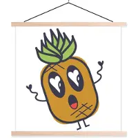 MuchoWow Textilposter - Illustration einer niedlichen Ananas mit Gesicht - 40x40 cm - mit holzfarbenen Rahmen