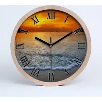 Tulup Holzuhr 30fi cm wanduhr - schwarze Spitzen - Meer Sonnenuntergang