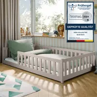KIDS Collection Kinderbett Bodenbett 120x200 cm mit Rausfallschutz & Lattenrost Montessori Bett Bed Gitterbett Kinder Jugendbett Einzelbett | Kaschmir weitere Größen 80x160 | 90x200 | 140x200 cm