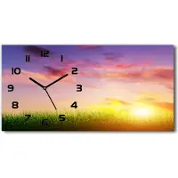 Tulup Wanduhr aus Glas – 60x30 cm - Glasbild - Glasuhr - Gehärtetes Glas - schwarze-zeiger - Sonnenuntergang