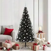 vidaXL "Schlussverkauf" Weihnachtsbaum(1 pc) - Kunstbaum/Tannenbaum - mit 300 LEDs mit Ständer Schwarz 180 cm PVC C7697