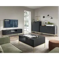Lomadox Wohnmöbel Set schwarz, Fußgestell goldfarben, NEWCASTLE-160, 4-teilig inkl. Couchtisch