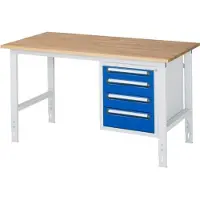 RAU Werkbank mit 4 Schubladen - 90:1 / 120:2 / 150:1 - höhenverstellbar 760-1.080 mm - 750 x 800 mm (BxT) - Traglast 500 kg - Buche