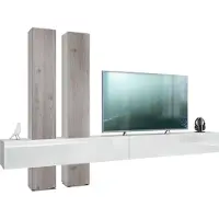 Vladon Wohnwand Moja, Germany, - Weiß matt & Weiß/Eiche Nordic - Moderne Anbauwand für Ihr Wohnzimmer (BxHxT) 330 x 204 x 39 cm