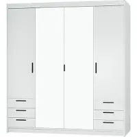 Masseno Drehtürenschrank ELENORA 176,3 cm Kleiderschrank Schlafzimmer Schrank 4-türig mit Spiegel Weiß
