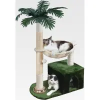 Markenlos Kratzbaum 95CM Katzenturm mit großer Hängematte aus Metall, Katzenkratzbaum für Wohnungskatzen mit Kondo, Katzenspielplatz Track Balls und Bouncy Ball, grün und weiß