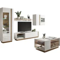 Lomadox Wohnwand mit Couchtisch CELLE-61 in weiß Glanz mit Grandson Oak Eiche Nb., B/H/T ca. 315/194/40 cm