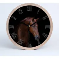Tulup Holzuhr 25fi cm wanduhr - schwarze Spitzen - braunes Pferd