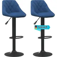 DELUKE Barhocker DUKE höhenverstellbar 2er Set Blau Samt | Barstühle drehbar Küchenhocker Thekenhocker für Küche Hausbar