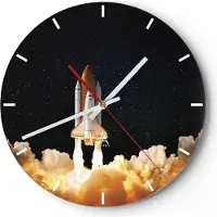 ARTTOR Wanduhr - Rund - Glasuhr - Abheben Rakete Kosmos - 40x40cm - Schleichendes Uhrwerk - Lautlos - zum Aufhängen bereit - Dekoration Modern - Wanddekoration aus Glas - C3AR40x40-4531