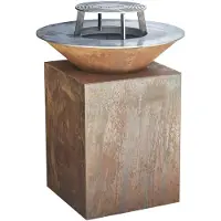 The Favilla Fuego Feuerschale mit Grillplatte & Plancha in Corten | Mit Grillring, Rostig | Feuerschale für Garten, Outdoor Feuerstelle mit Grill