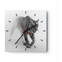 ARTTOR Wanduhr - Quadrat - Glasuhr - Tiger Monochrom Porträt - 30x30cm - Schleichendes Uhrwerk - Lautlos - zum Aufhängen bereit - Dekoration Modern - Wanddekoration aus Glas - C3AC30x30-4626