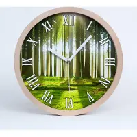 Tulup Holzuhr 30fi cm wanduhr - weiße Spitzen - Wald in der Sonne