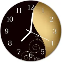Tulup Glasuhr Wanduhr Küchenuhr Echt-Glas 30fi cm Abstrakte Kunst braun gold