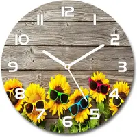Tulup Wanduhr aus Glas 30fi Glasbild Glasuhr Gehärtetes Glas - weisse-zeiger - Sunflowers