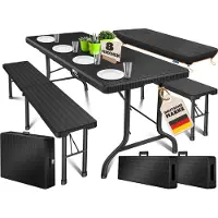 Kesser Bierzeltgarnitur 3-teilig 183x76x74cm, Tisch & 2x Bank, Kunststoff klappbar, inkl. Abdeckung