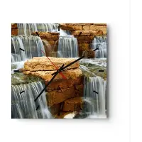 ARTTOR Wanduhr - Quadrat - Glasuhr - Wasserfall Steine Wasser - 30x30cm - Schleichendes Uhrwerk - Lautlos - zum Aufhängen bereit - Dekoration Modern - Wanddekoration aus Glas - C3AC30x30-0122