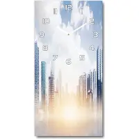 Tulup Wanduhr aus Glas – 30x60 cm - Glasbild - Glasuhr - Gehärtetes Glas -Wolkenkratzer