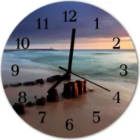 Tulup Glasuhr Wanduhr Küchenuhr Echt-Glas 30fi cm Strand Meer mehrfarbig