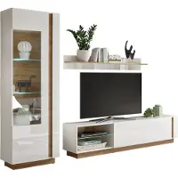 Lomadox TV-Media Wohnwand in weiß Glanz mit Grandson Oak Eiche Nb. CELLE-61 inkl. LED-Beleuchtung, B/H/T ca. 268/194/40 cm