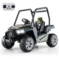 Goplus Kinder Elektroauto, Elektrofahrzeug UTV mit 3 verstellbaren Geschwindigkeiten, Musik, Hupe, Radio & LED-Lichter, Camouflage