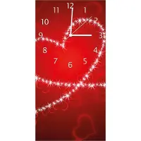 Wallario Design Wanduhr Leuchtendes Herz aus Sternen vor rotem Hintergrund aus Echtglas, Größe 30 x 60 cm