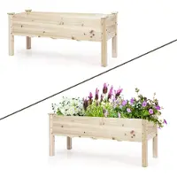 Goplus Blumenbeet aus Massivholz, Hochbeet mit Ablauflöchern, Hoch Blumenkasten, Großer Blumentrog, Frei Stehend, mit 100kg Belastbar, für Garten Balkon Terrasse, Braun