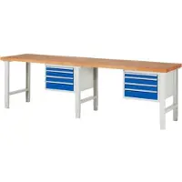 RAU Werkbank mit 8 Schubladen - Teilauszug - 150:3 / 180:4 / 270:1 - höhenverstellbar 790-1.140 mm - 3.000 x 700 mm (BxT) - Traglast 750 kg - Buche