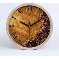 Tulup Holzuhr 30fi cm wanduhr - schwarze Spitzen - Kaffeebohnen