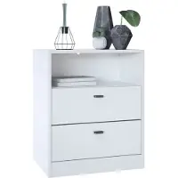 Vladon Kommode Pino V1, Germany, Nachttisch mit 2 Schubladen & 1 offenem Fach, Weiß matt/Weiß matt ohne LED (56 x 67,5 x 36 cm)