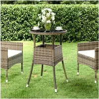 Markenlos Gartentisch aus gehärtetem Glas und Polyrattan, Grau, Ø 60 x 75 cm