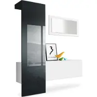 Vladon Garderobe Carlton Set 4, Germany, Garderobenset bestehend aus 1 Garderobenpaneel, 1 Schrankmodul und 1 Wandspiegel, Weiß matt/Schwarz Hochglanz (156 x 193 x 35 cm)