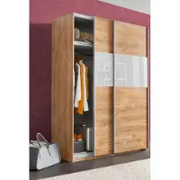 Wimex Schwebetürenschrank Kleiderschrank Bramfeld plankeneiche / weißglas 135cm